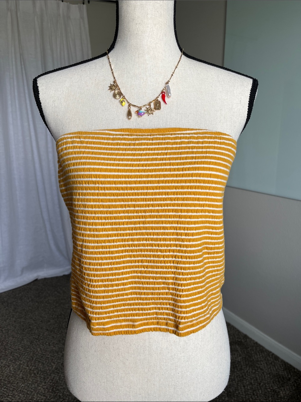 American Eagle Orange White Striped Smocked Tube Top Size Large Stretchy